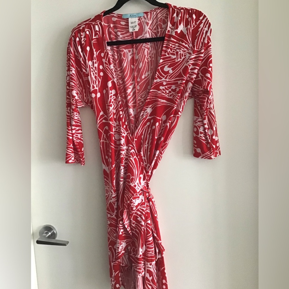 Marciano Wrap Dress Red and White Pattern